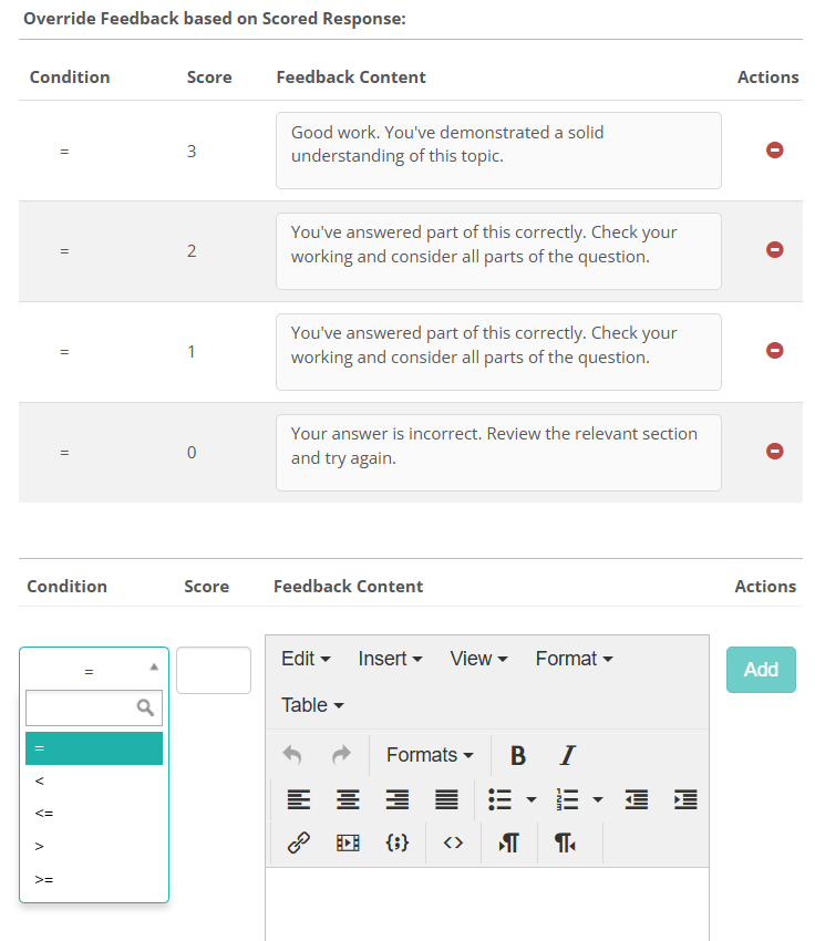 Override feedback based on scored response