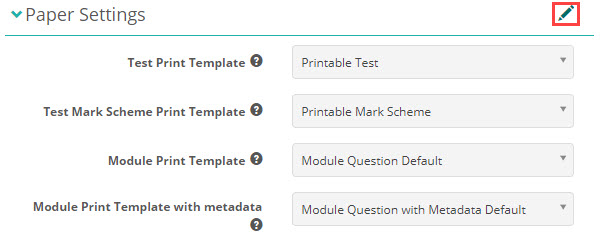 The Paper Settings section showing the four print template options