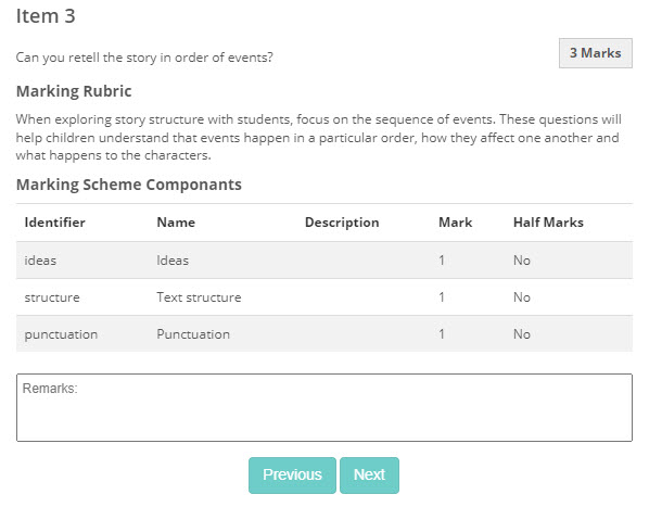 Print Mark Scheme — Extended view showing a marking rubric and scheme components