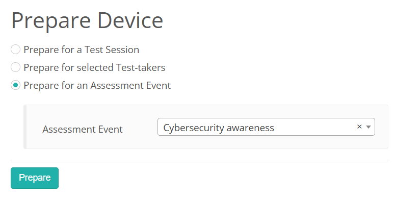 Prepare for an Assessment Event option