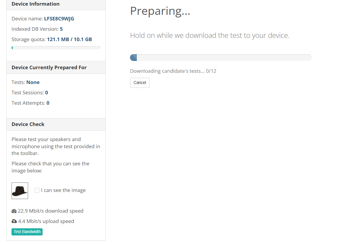 Test package download progress on the prepare device screen
