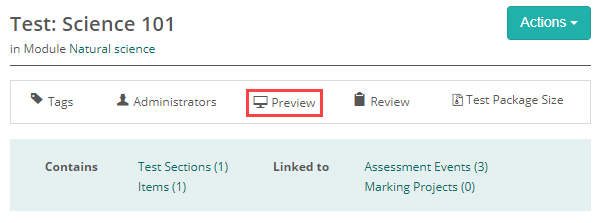 Preview link on the test details screen