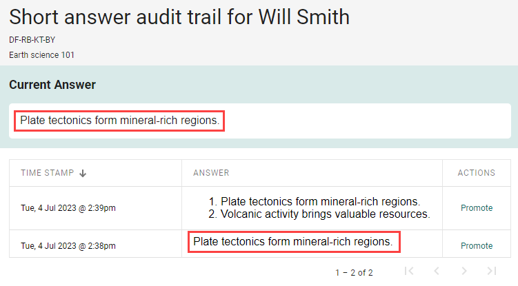 Promoted response result