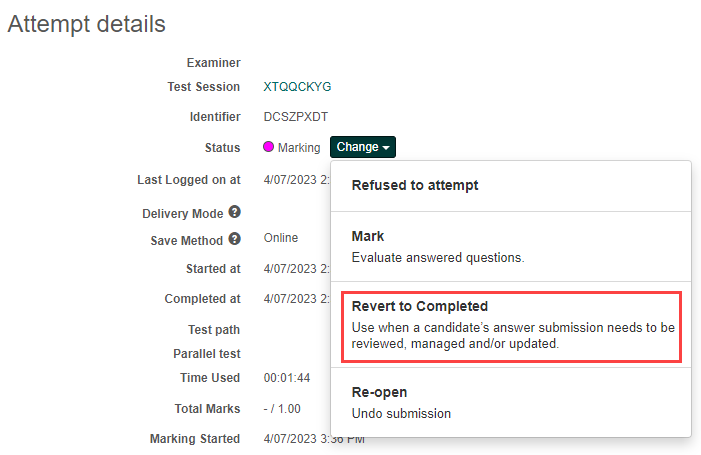 Revert to completed