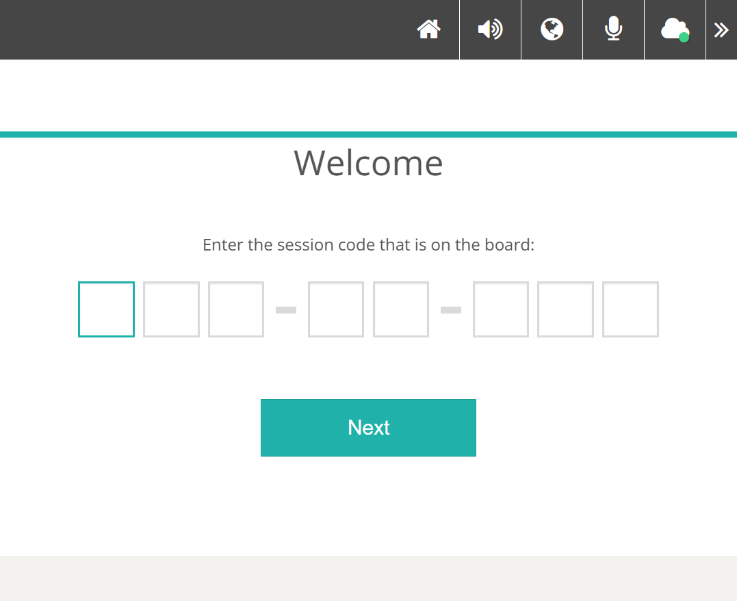 Session code entry screen