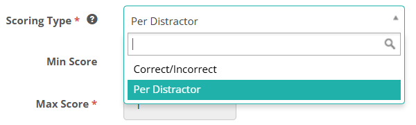 Min Score, Max Score, and Default Score fields