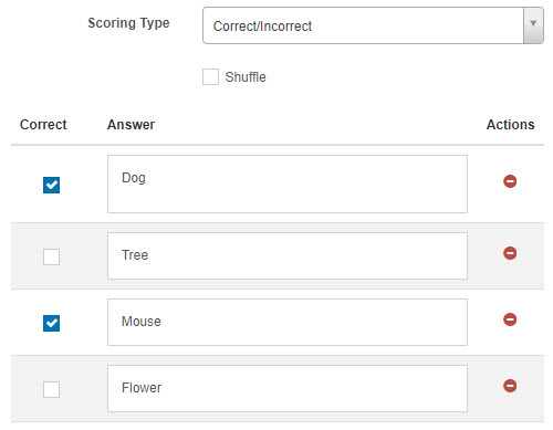 Scoring type options for a system-marked item