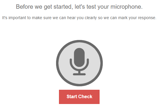 The Landing screen gives test-takers the option to start the check
