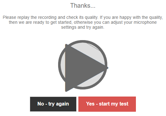 The Playback screen where test-takers review their recordings