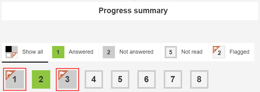 Flagged items on the Progress summary screen