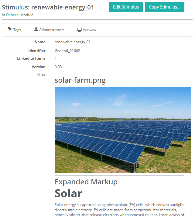 The saved stimulus details page