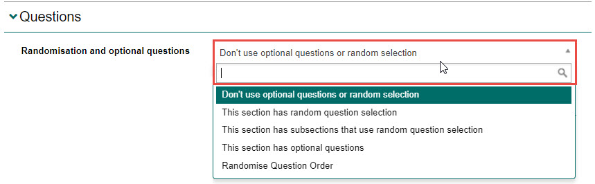 Randomisation and optional question settings