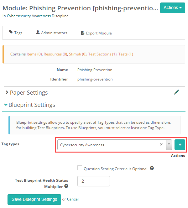 Tag Types selection in module