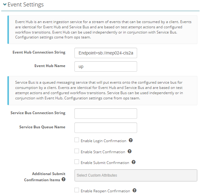 Tenant Settings Event configuration