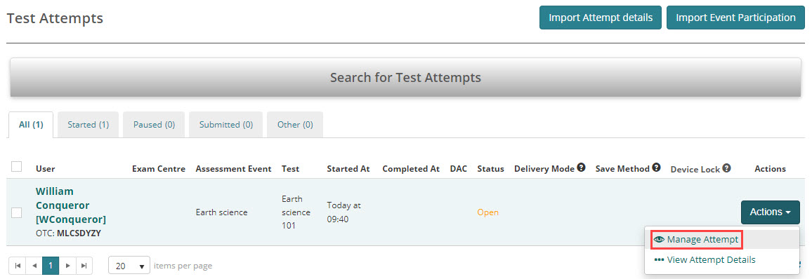 Test attempts
