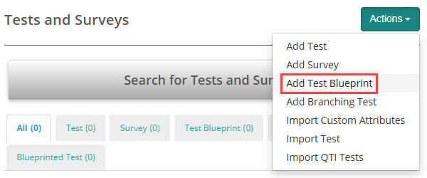 Add Test Blueprint in the Actions drop-down