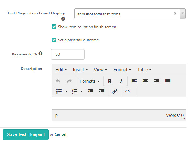 New Test Blueprint screen — part 2