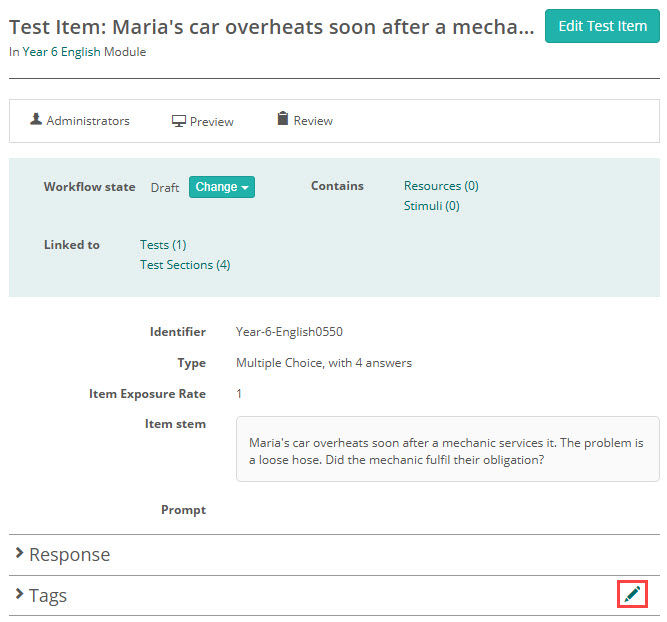 Tags section