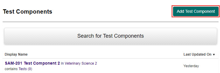 Add Test Component button