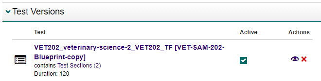 Test version displayed above search