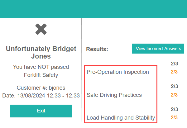 Results screen with the 3 tag descriptions highlighted in the Results panel