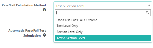 Pass/Fail Calculation Method drop-down open, showing the 4 options