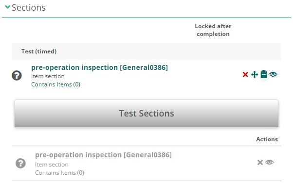 Section management interface showing active and inactive sections