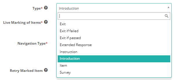 Type dropdown showing available section types