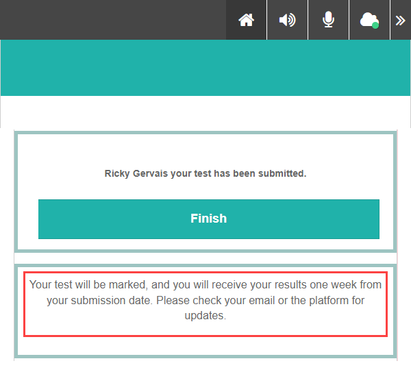 Exit section displaying custom text on the finish screen