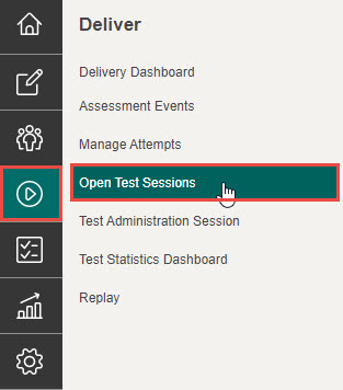 Open Test Sessions menu option