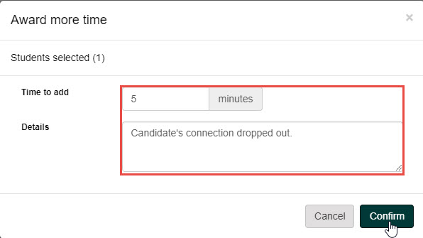 Award more time dialog