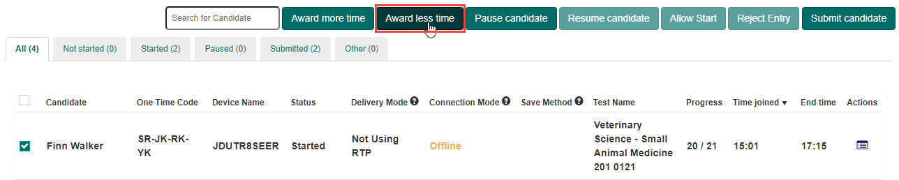 Award less time button