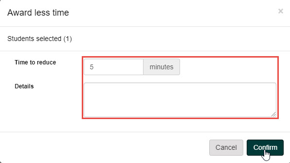 Award less time dialog