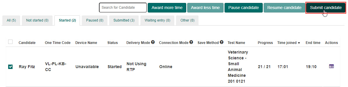 Submit test-takers button