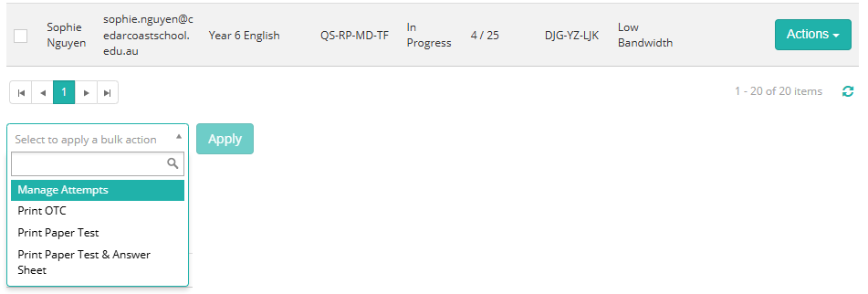 Test session dashboard
