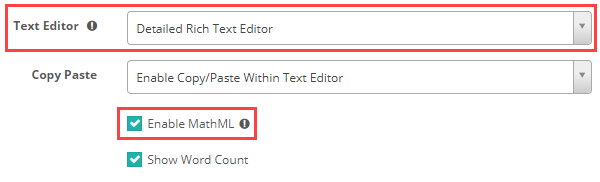 Item text editor settings with the Enable MathML option