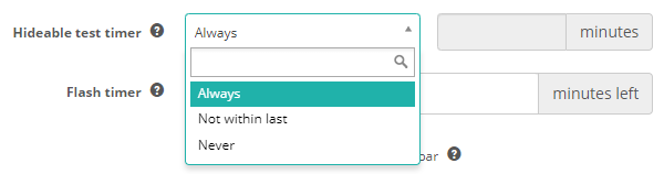 Hideable test timer configuration options