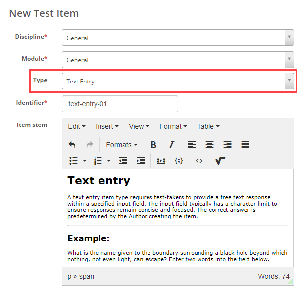Create a Text entry item (3)