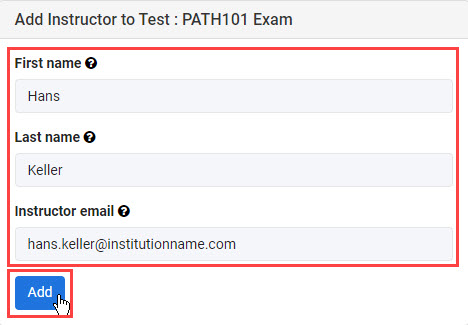 Add Instructor form with fields and Add button highlighted