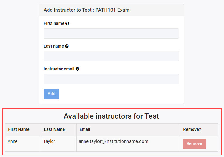 Add Instructor to Test screen with Available instructors list highlighted