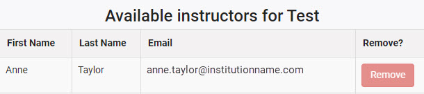 Available instructors list with removed instructor no longer listed