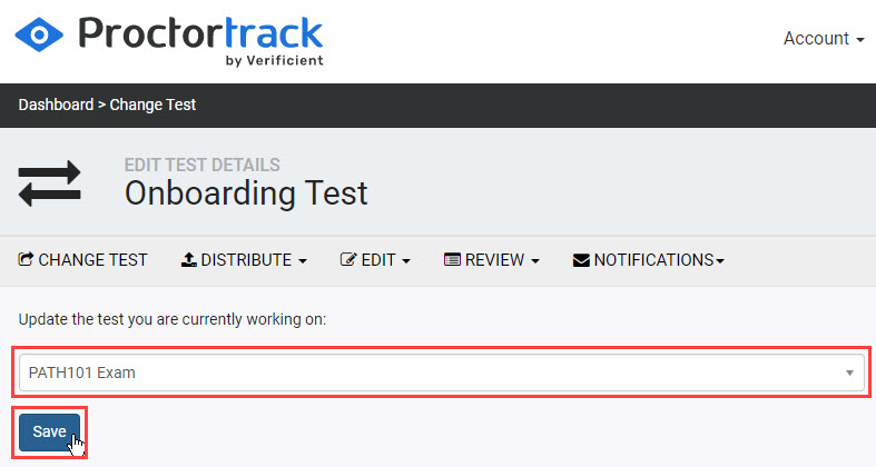 EDIT TEST DETAILS screen with test dropdown and Save button selected