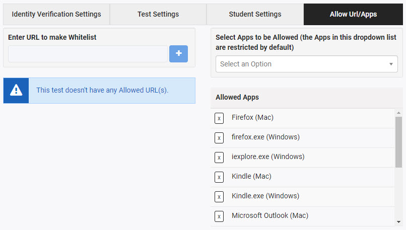 Allow URL/Apps screen
