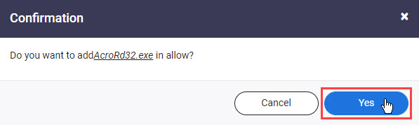Confirmation popup with Yes highlighted