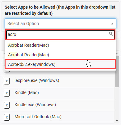 Filtered list of apps