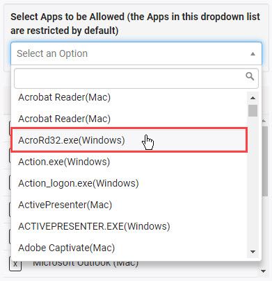 Select an Option dropdown with an option highlighted