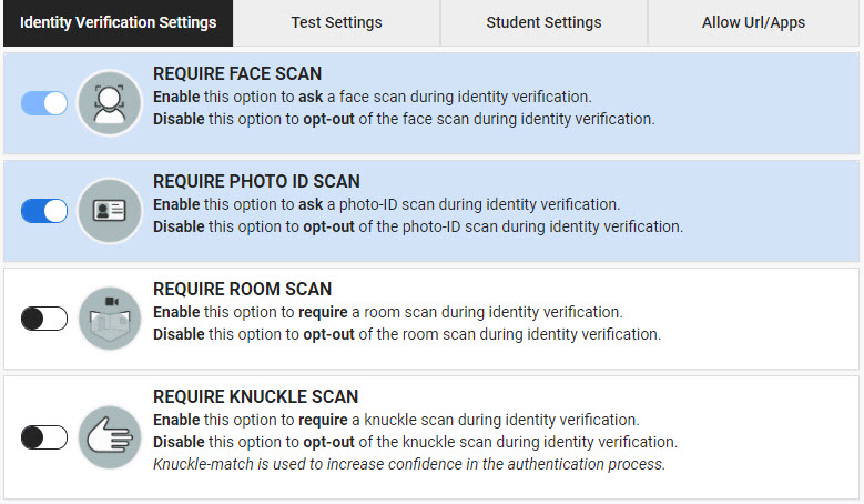 Identity Verification Settings screen