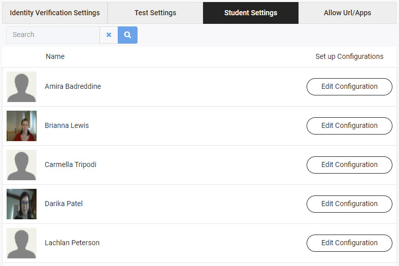 Student Settings tab