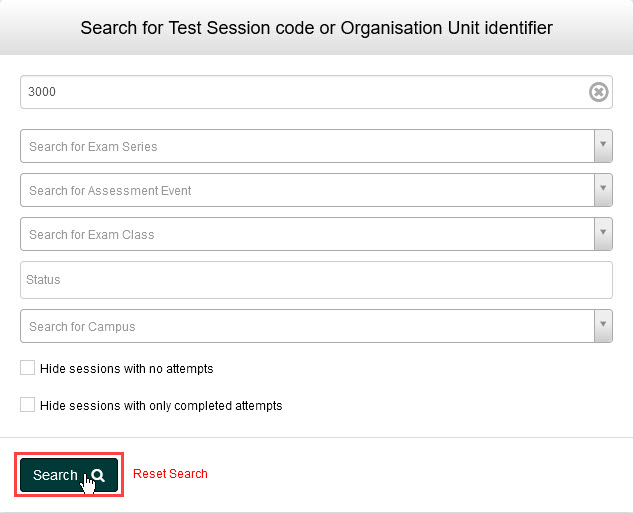 Search with term entered and Search button highlighted