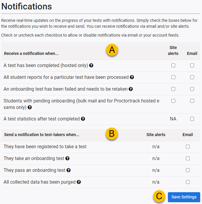 Notification settings screen